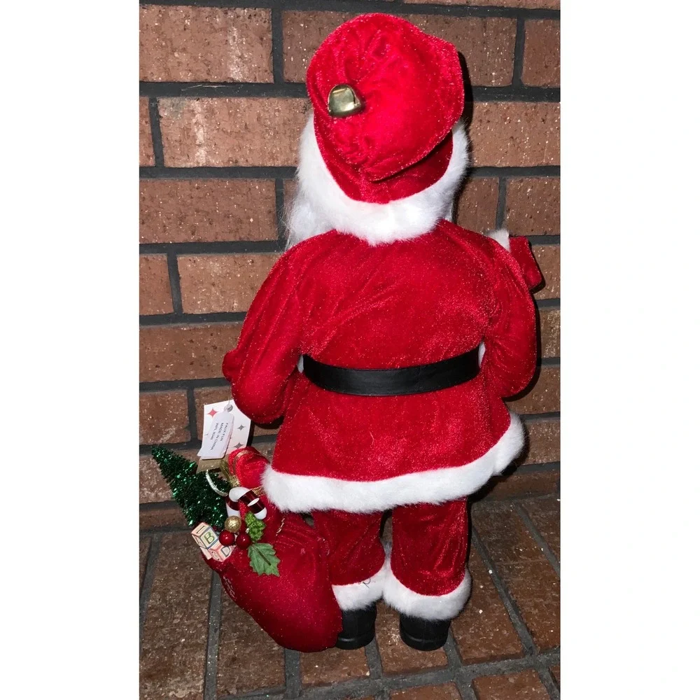 Macy's Traditional Santa Claus Figurine Red Velvet‎ Suit Teddy Bear Toy Bag 18